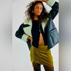 Free People Vivienne Velvet Green Women's Tie Fitted Lined Short Skirt